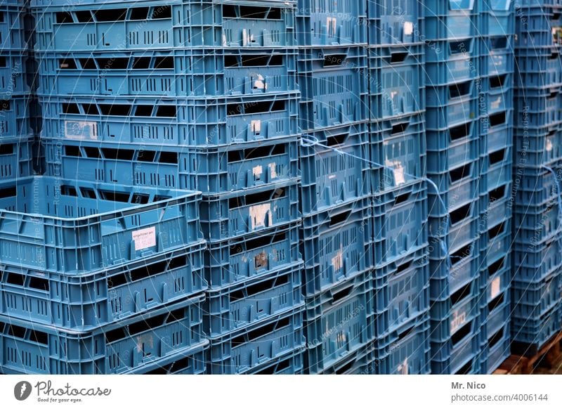 blue plastic boxes Plastic Box of fruit Arrangement Trade Crate Markets Stand Empty Storage Warehouse Depot transport box Fruit basket Stock of merchandise