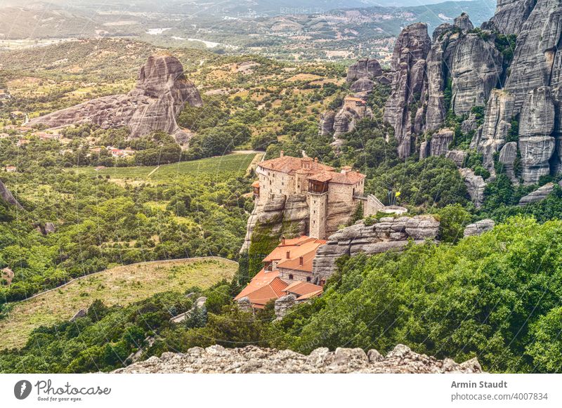 Monastery of St. Nicholas Anapavsa, Greece aerial ancient architecture beautiful christian christianity church cliff culture europe far greece greek hill