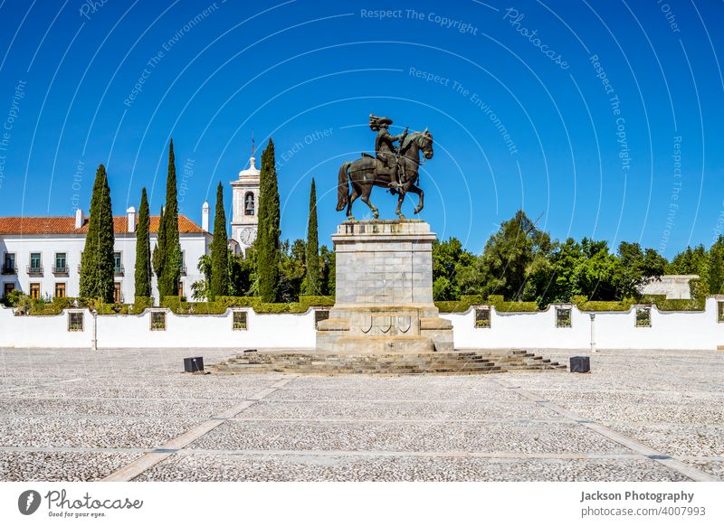 Monument of John IV in front of Ducal Palace of Vila Vicosa, Portugal vila viçosa john the forth statue art monument john iv alentejo architecture braganca