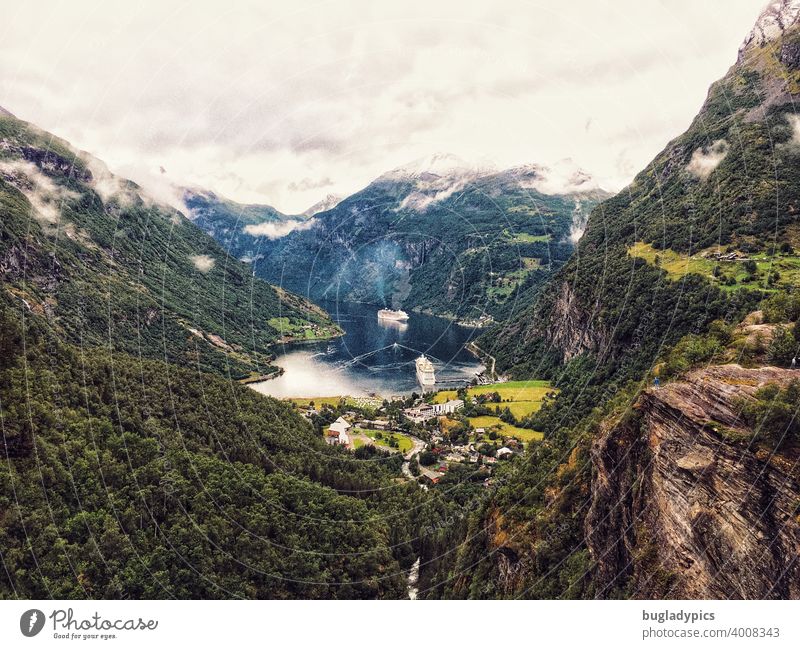 Big boats, small fjord Norway Vacation in Norway Fjord Fjords Cruise Cruise liner cruise ship cruise liners Mountain mountains Landscape Vacation & Travel