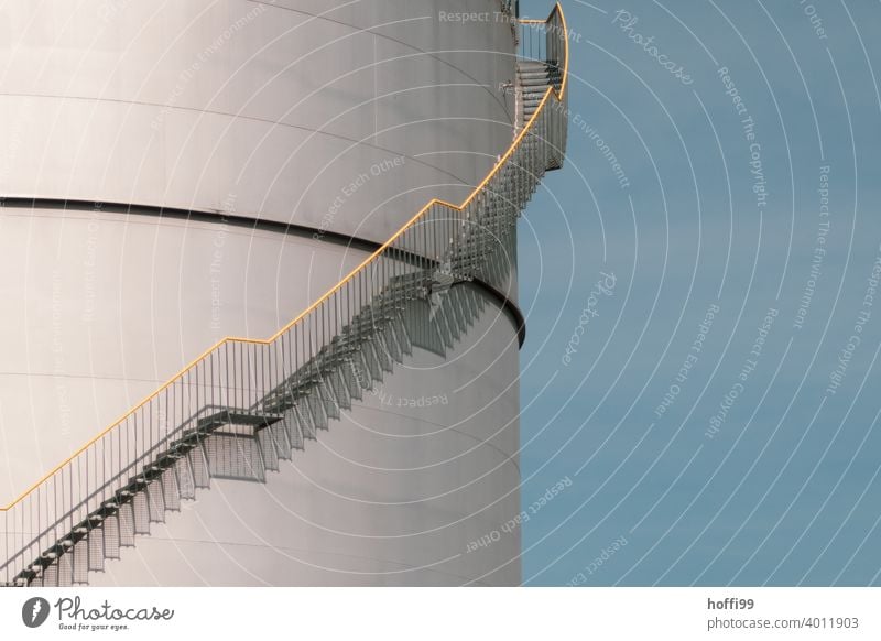 Outside stairs at an oil tank in the harbour Banister Emergency exit Winding staircase Facade Escape route Gasometer Stair tower Depot Harbour Building handrail