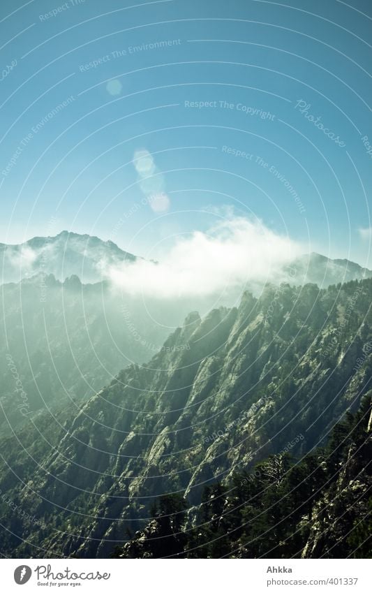 Mountain landscape in Corsica, backlit photo Harmonious Vacation & Travel Adventure Expedition Hiking Nature Landscape Sky Cloudless sky Clouds