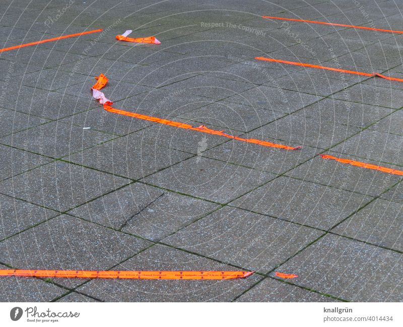 Marking lines as corona protection gap Marker line Safety keep sb./sth. apart Protection pandemic coronavirus prevention guard sb./sth. Risk of infection pasted