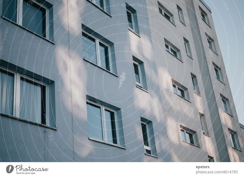 Grey blue house wall of a prefabricated building in Hamburg Steilshoop Prefab construction Panel construction Blue Gray ultimate grey Shadow Window