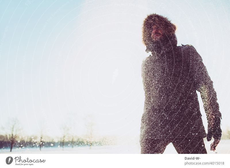 Winter 2021 - Man in the snow Snow Snowfall Sunlight winter snowflakes Cold snow flurries