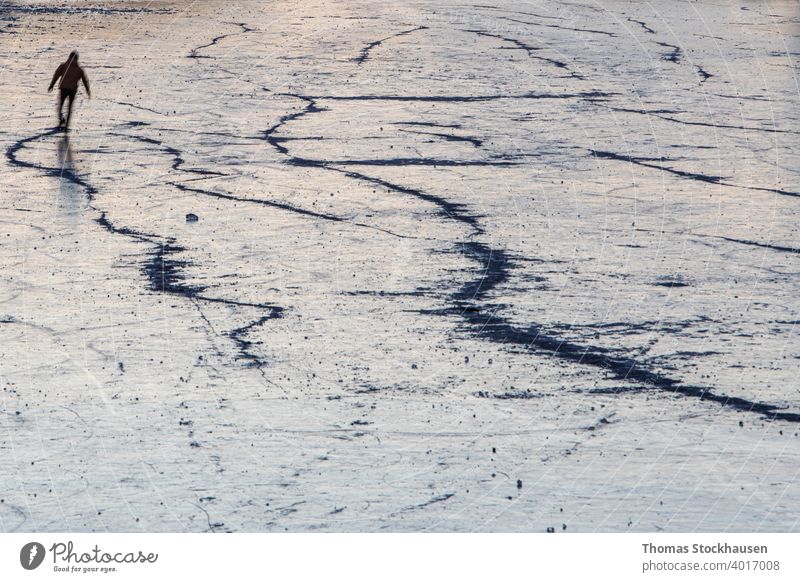 ice skater on a frozen lake in the morning hours active activity background cold copy space dawn december environment exercise facility freeze frost frosted