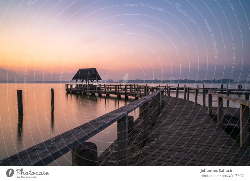 Lake Hemmelsdorf Footbridge Water Nature Reflection Landscape Schleswig-Holstein Exterior shot Deserted Calm Idyll Light Relaxation Lakeside Sunrise