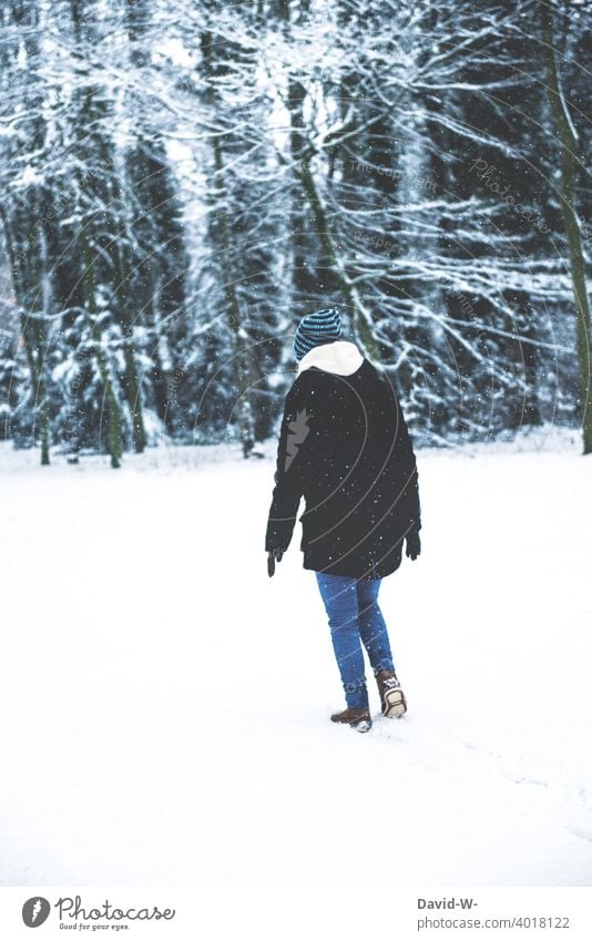 Woman wading through the deep snow Snow wade Christmas Winter White Forest Winter mood Winter's day Snowscape Cold chill