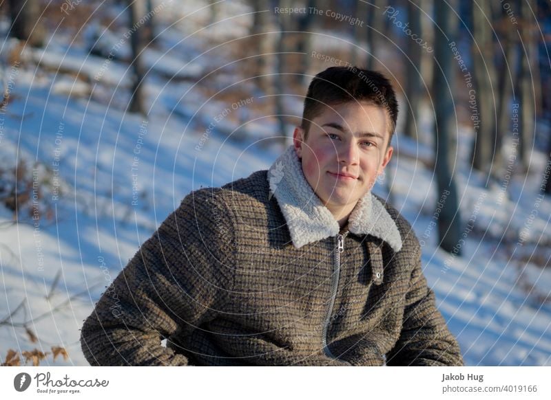 Forest walk in the snow Winter Spring cold hands cold temperature Cold Human being portrait Evening sun hike Hiking To go for a walk Germany oberkochen Summery