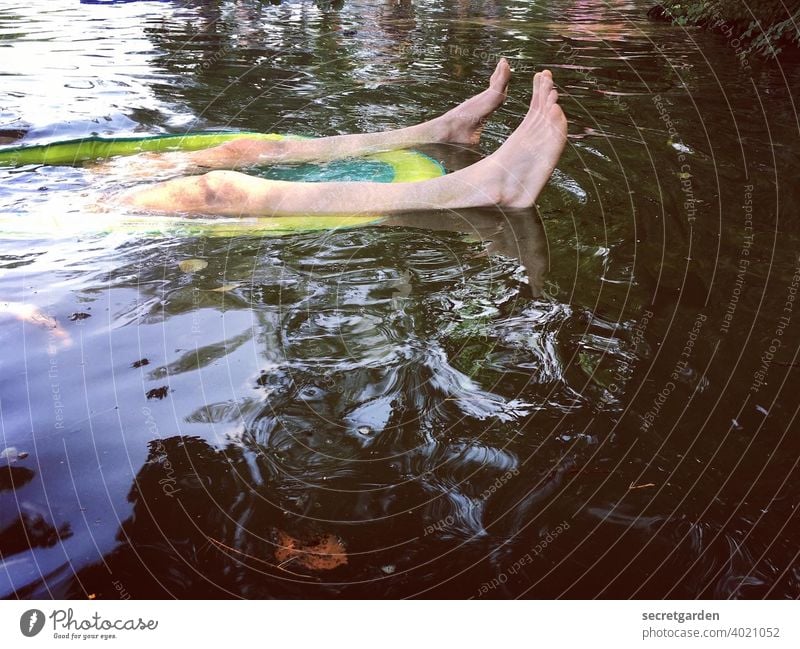 Right side of the water. Legs Man bathe Swimming & Bathing Dinghy Water Pond Lake Summer Hot cooling Refreshment Wet Naked Human being Colour photo