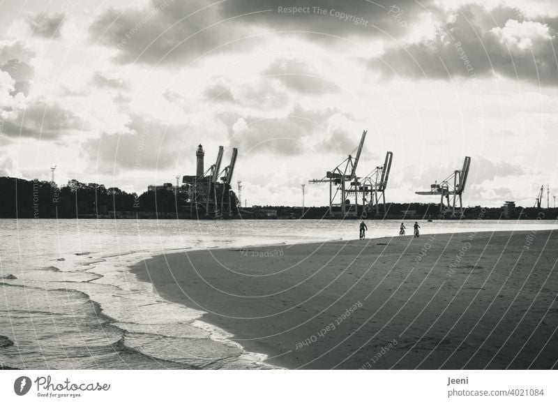 Three cyclists at the port of Swinoujscie three people Human being Cycling Bicycle Cycling tour Movement Lanes & trails Traffic infrastructure Driving Athletic