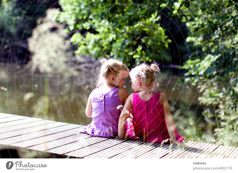 two alone ii Human being Child Girl Brothers and sisters Sister Infancy 2 3 - 8 years Environment Landscape Summer Beautiful weather Park Forest Lake Relaxation