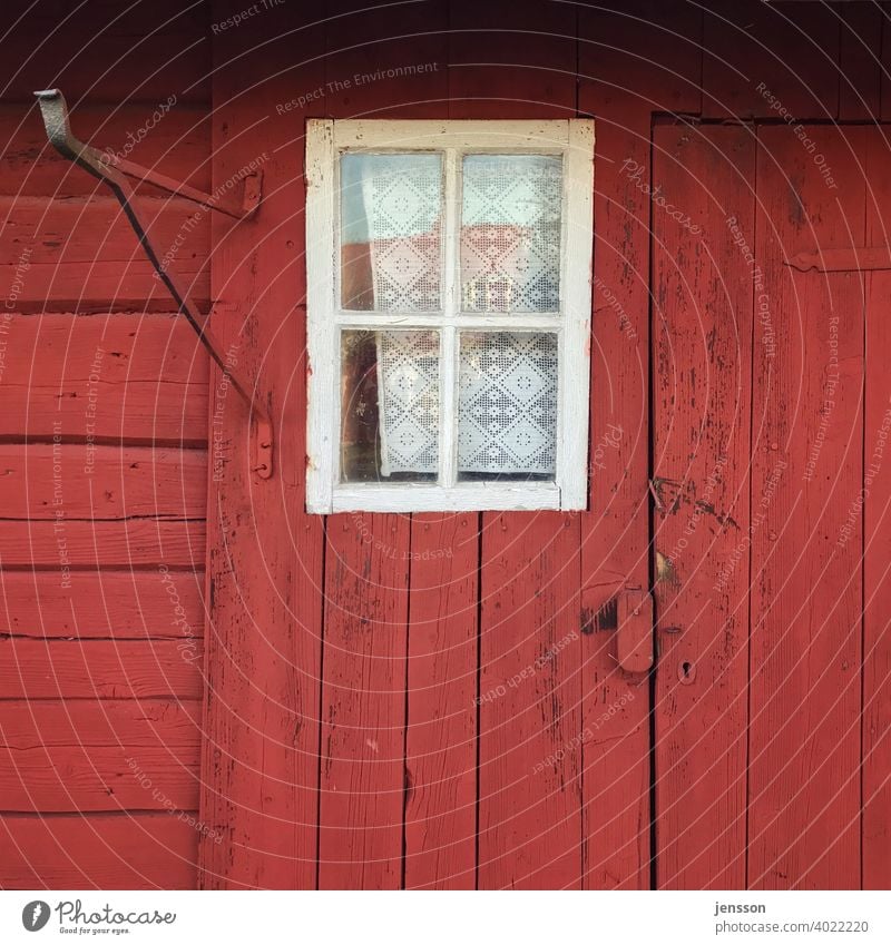 Window on a red swedish house Red Wooden house Wooden facade Swedish red Scandinavia Scandinavian Swede House (Residential Structure) Facade Curtain