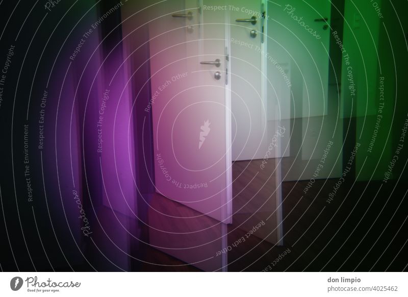 Easier in than out...so far! open doors Safety Closed Deserted Prism Color filter Open Warn Green Violet Colour photo Entrance Front door