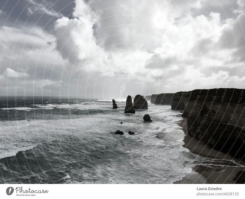 Twelve Apostles in Australia Great Ocean Road Exterior shot Waves Rock Beach Coast Water Sky Vacation & Travel Day Nature Summer Cliff Tourism Landscape