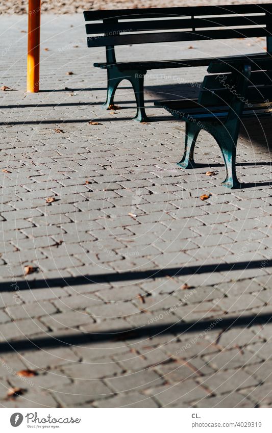 Two benches Bench Seating Park Places out Break Opposite 2 tranquillity forsake sb./sth. Empty