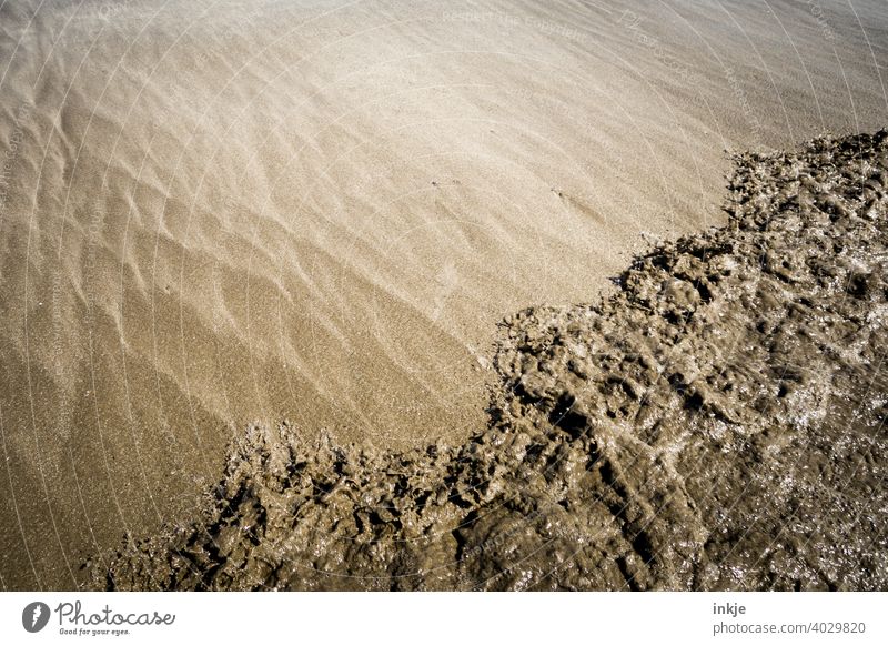 sandy beach Colour photo Sandy beach Beach Brown Beige sand-coloured Water coast salt water Strujtur Surf bank Summer Deserted vacation Relaxation Waves