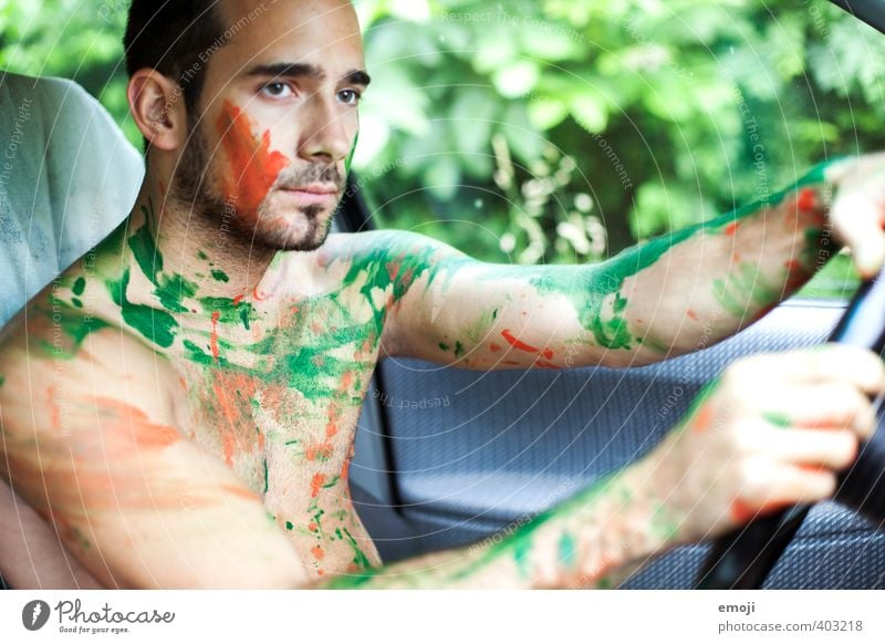 cruiser Human being Masculine Young man Youth (Young adults) Body 1 Exceptional Multicoloured Bodypainting Motoring Car driver Day Shallow depth of field