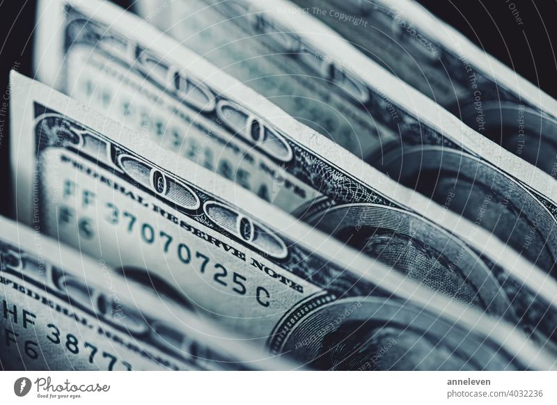 American dollar bills as finance and investment concept, macro 100 america american authentic bank banking banknote blue business cash cinematic closeup