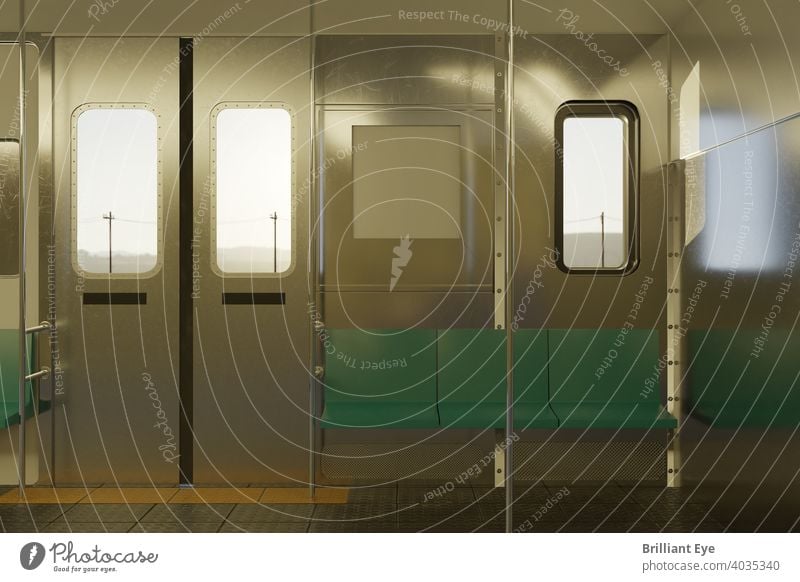 empty train compartment in the evening sun Commute background Tourism Sunlight voyage cabin Interior Empty Seat nobody Platform Station Railroad rail seats