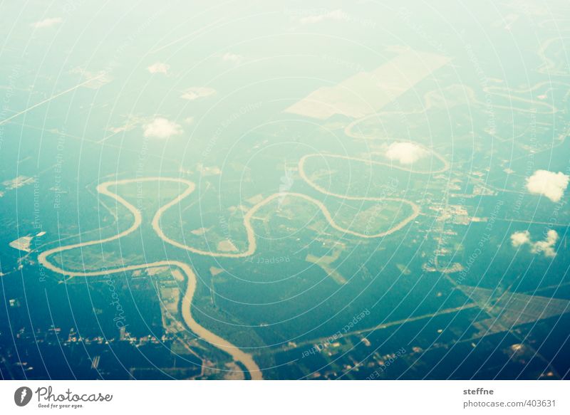 Mekong Landscape Clouds River Exceptional Wiggly line South East Asia Cambodia Aerial photograph Colour photo Exterior shot Pattern Bird's-eye view