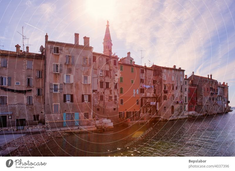 Rovinj little city in Istria, Croatia rovigno istria croatia sea vacation summer town building Saint Euphemia's houses Adriatic Sea basilica tourism