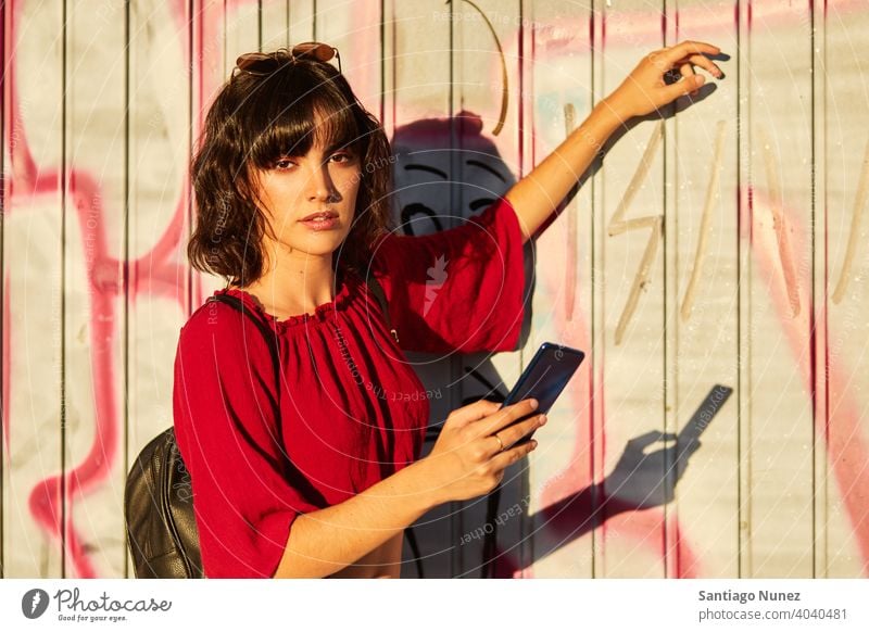 Portrait of teenager girl looking at the camera. madrid young lifestyle beautiful fun happy leisure woman smiling cheerful female youth city pretty outdoors