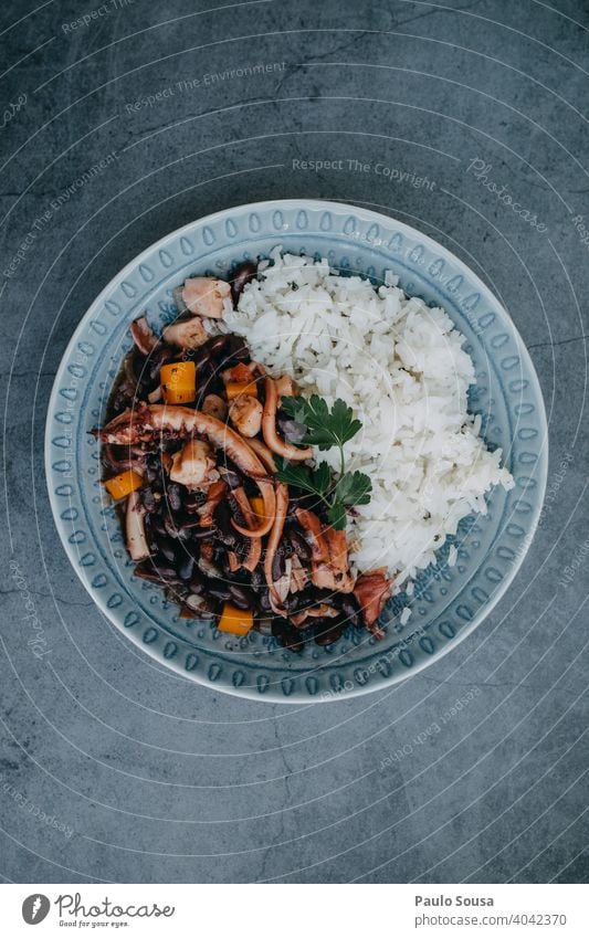 Octopus with beans dish Beans Dish Plate Food Mediterranean food Portugal cuisine Seafood healthy Nutrition Colour photo mediterranean Lunch Cooking seafood