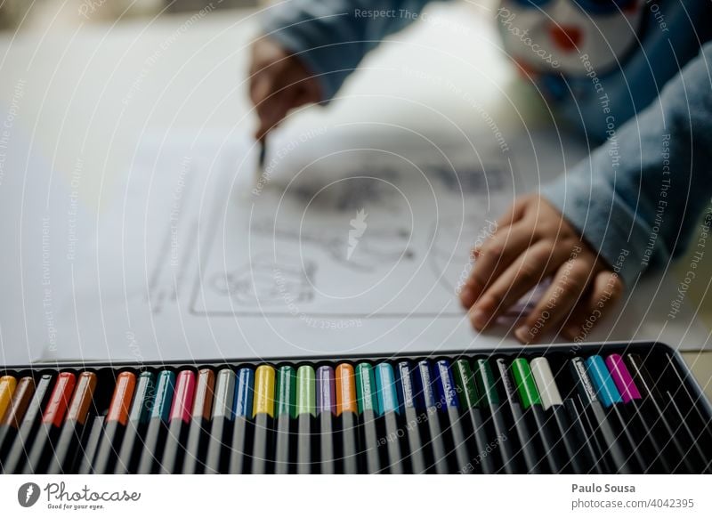 Child painting with colored pencils Pencil colorful colors Color gradient Draw at home Kindergarten school crayon green drawing creative education Creativity