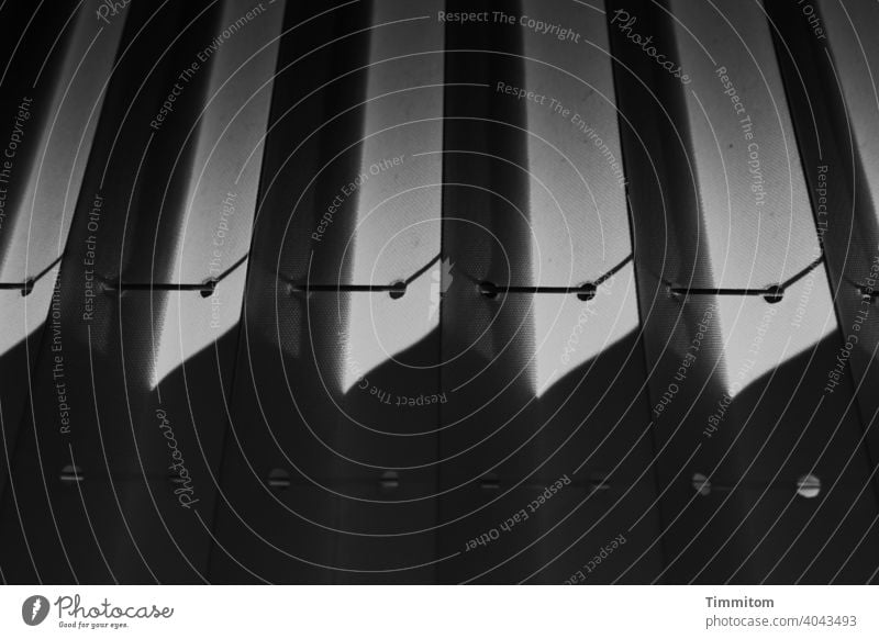 A certain cohesion sun protection Venetian blinds slats holes thread Plastic Light Shadow Window Screening Closed Pattern Line Black & white photo