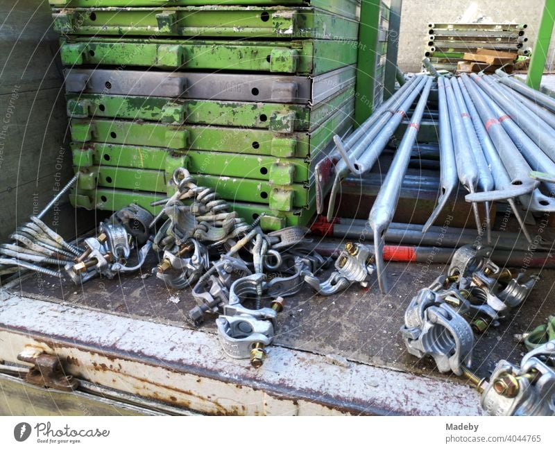 Loading area of a scaffolder's truck with scaffolding parts in Frankfurt am Main Bockenheim in Hesse lorry Truck Scaffolding Scaffolding components Scaffolder