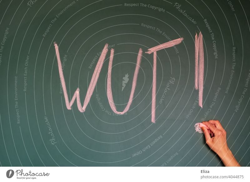 Word anger written on a blackboard with red chalk Anger Red authored Blackboard Chalk emotion Sour rabid Aggravation Exclamation mark Emotions Aggression Text