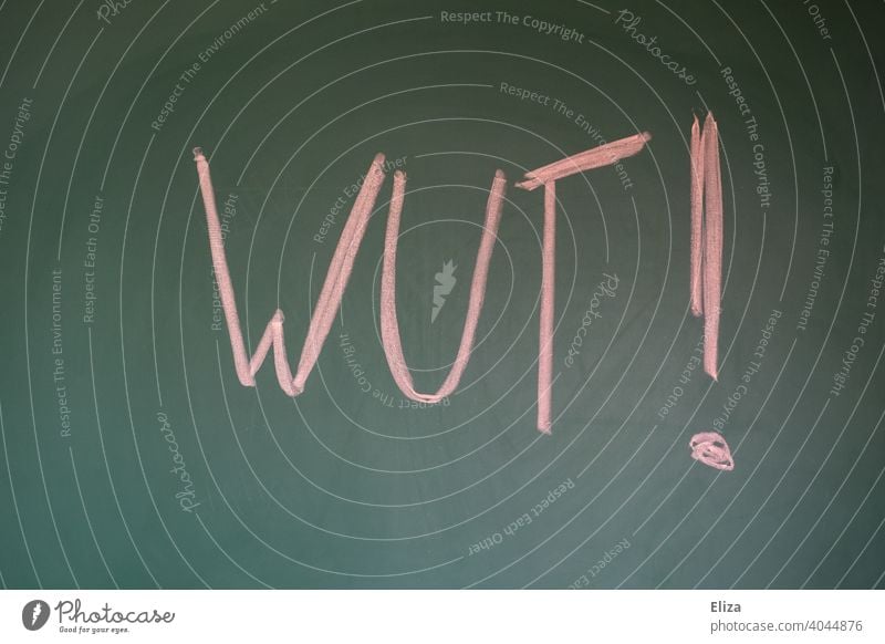 Word anger written on a blackboard with red chalk Anger Red authored Blackboard Chalk emotion Sour rabid Aggravation Exclamation mark Emotions Aggression Text