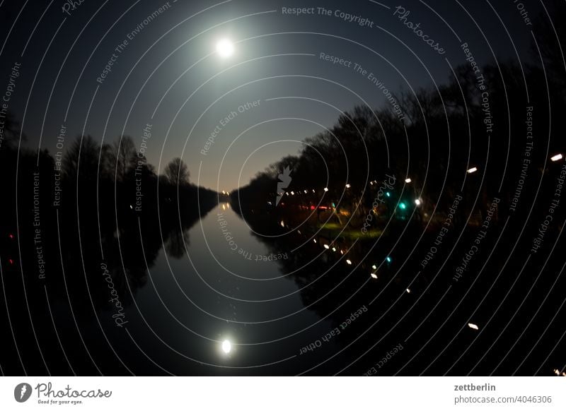 Full moon over the Hohenzollern Canal Evening Dark darkness River Channel Moon Night Navigation Full  moon Water hohenzollern channel bank moonlit Waterway