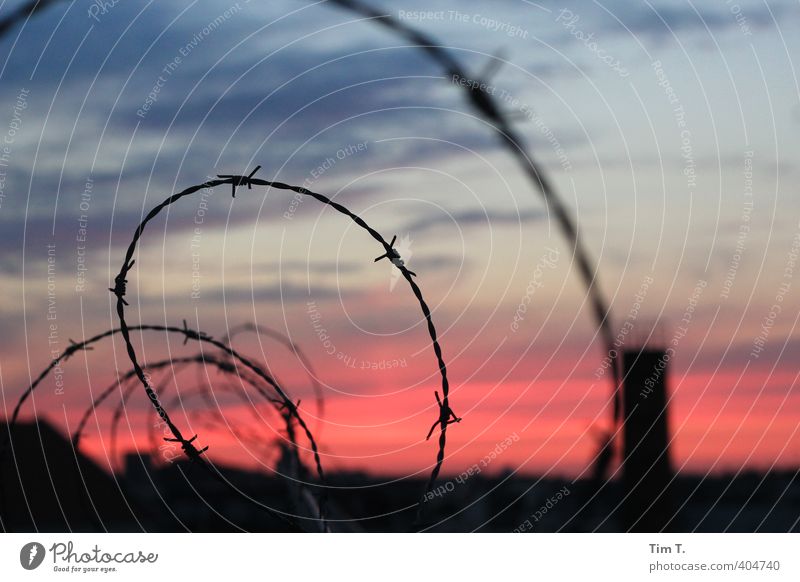 Berlin Prenzlauer Berg Downtown Old town House (Residential Structure) Roof Metal Safety Barbed wire Sunset Colour photo Exterior shot Deserted Evening Twilight