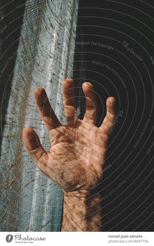 man hand in the shadows feeling the sunlight silhouette fingers palm body part wrist arm skin person gesture concept symbol minimal minimalism background