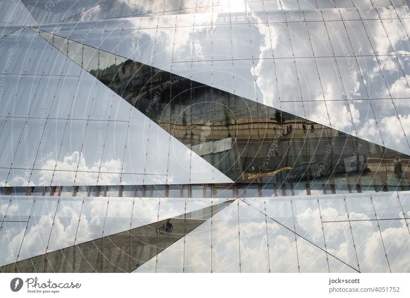 Architecture Square, practical, beautiful Glas facade Reflection square structure reflecting Cube Berlin Abstract washingtonplatz Window Clouds