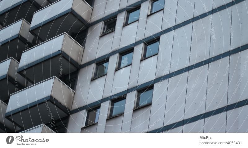 high-rise facade High-rise Facade got on in years Old grey in grey Building outside Balconies Exterior shot Architecture Window Town Gloomy