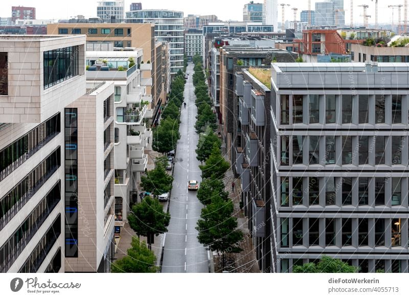 View from above over an avenue in the city Architecture Germany out Europe Hamburg Northern Germany location Town Street Gray Avenue trees