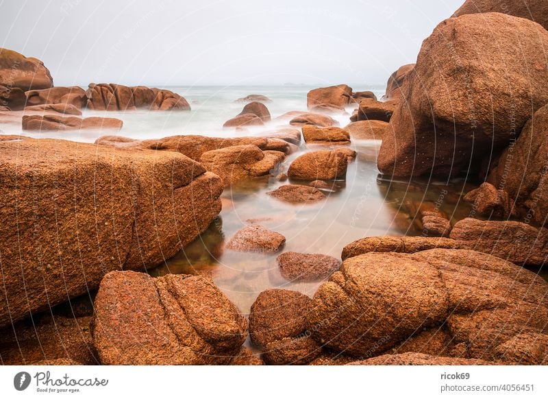 Atlantic coast in Brittany near Ploumanach. atlantic ocean France Ocean pink granite coast Rock Stone Atlantic Ocean rose granite coast Granite rock stones