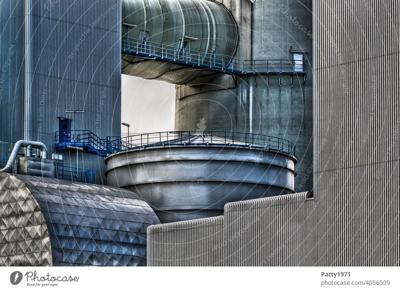 Futuristic industrial architecture Industry Architecture Building Industrial plant Facade Factory Deserted Boiler Gloomy futuristic reeds Steel Concrete