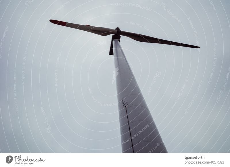 Wind energy plant from below wind power wind turbine Renewable energy Wind power station Sky Energy Energy industry Electricity Environmental protection