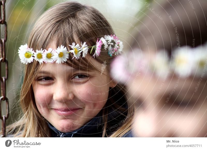 Young girl is about to have a laughing fit Youth (Young adults) Flower wreath Summer Hair and hairstyles Blossom Authentic naturally Emotions