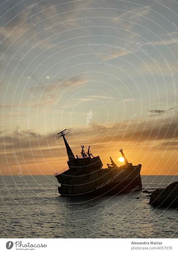 Shipwreck in the sea at sunset in Cyprus ship Wreck Sunset sunset mood Sunlight Back-light Ocean Europe