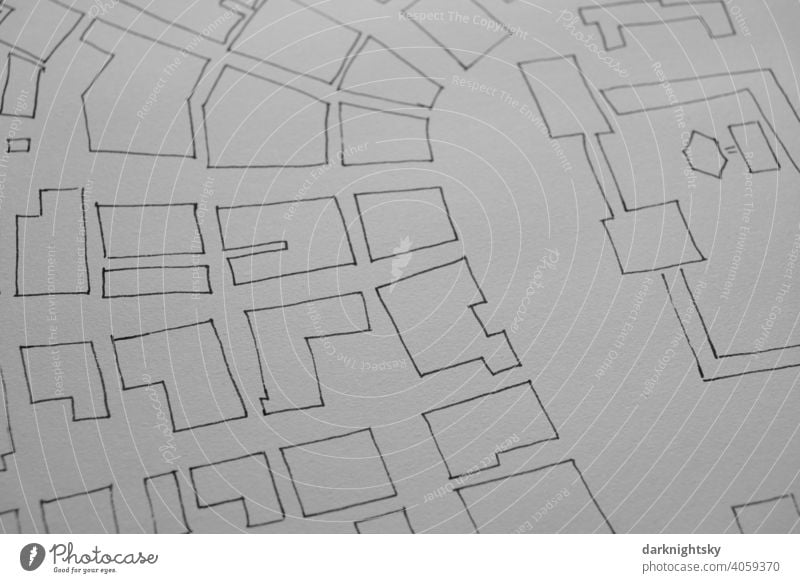 Urban architecture drawing as sketch for a preliminary design in ink on paper Drawing Build Planning bulking Conceptual design planning details Study or Survey