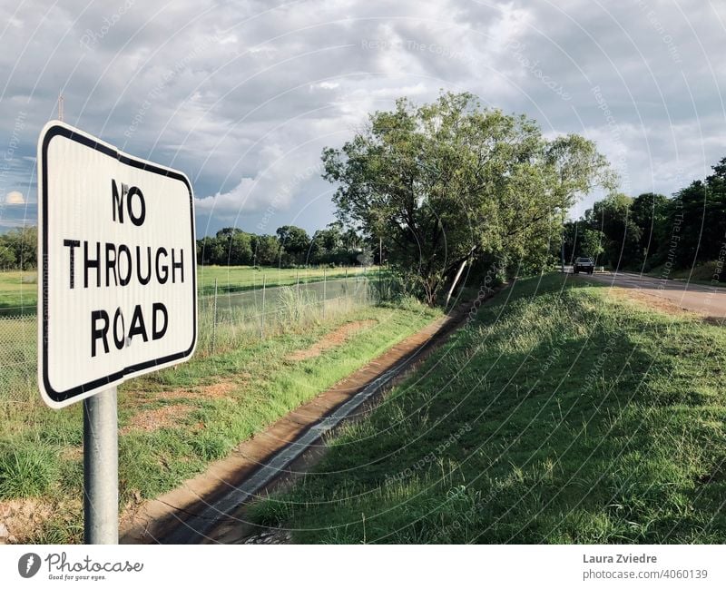 No through road sign is little bit bent Road sign traffic control Road traffic Signs and labeling Street Warning sign Traffic infrastructure Signage Motoring