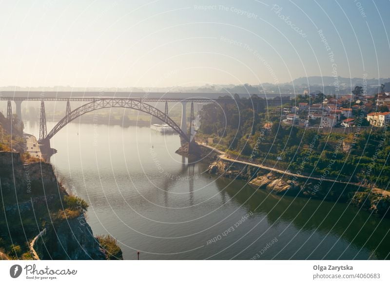 Bridge in Porto, Portugal. Douro River. porto river foggy riverbank Morning