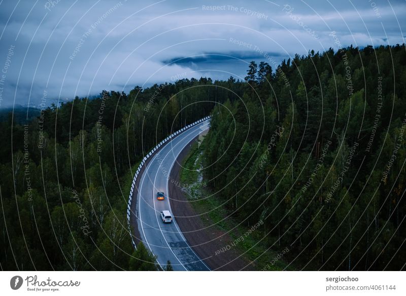 Cars on the road at dusk Twilight Dusk Fog foggy Adventure headlight Rear light Car headlights individual transport Oncoming traffic Dark Evening Transport