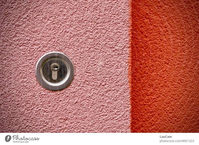 Silver castle on pink background Pink Red Lock Wall (building) house wall Keyhole complete colored colored background Colour colourful colorful background