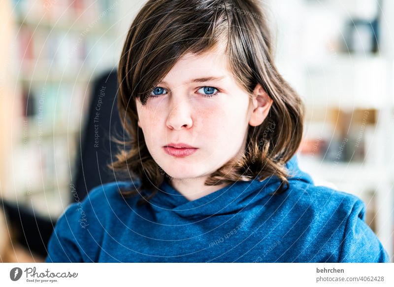 reminiscences home schooling Home Office Home Schooling Bad mood annoyed Exasperated Cool Cool (slang) long hairs Child Boy (child) Infancy at home portrait